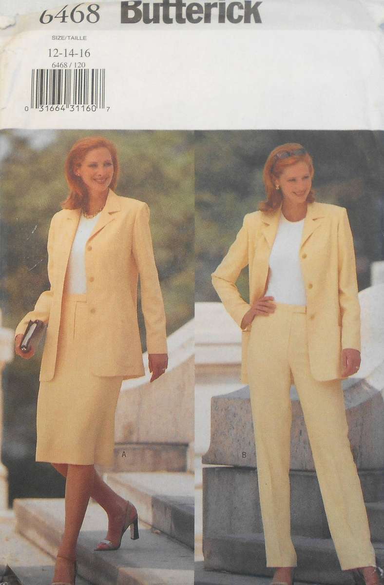 BUTTERICK 6468 JACKET-SKIRT-PANTS SIZE 12-14-16-COMPLETE- CUT TO 12 SEE LISTING