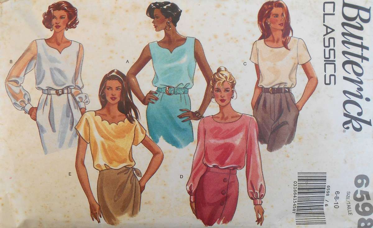 BUTTERICK 6598 SET OF TOPS SIZE 6-8-10 COMPLETE-CUT TO 10