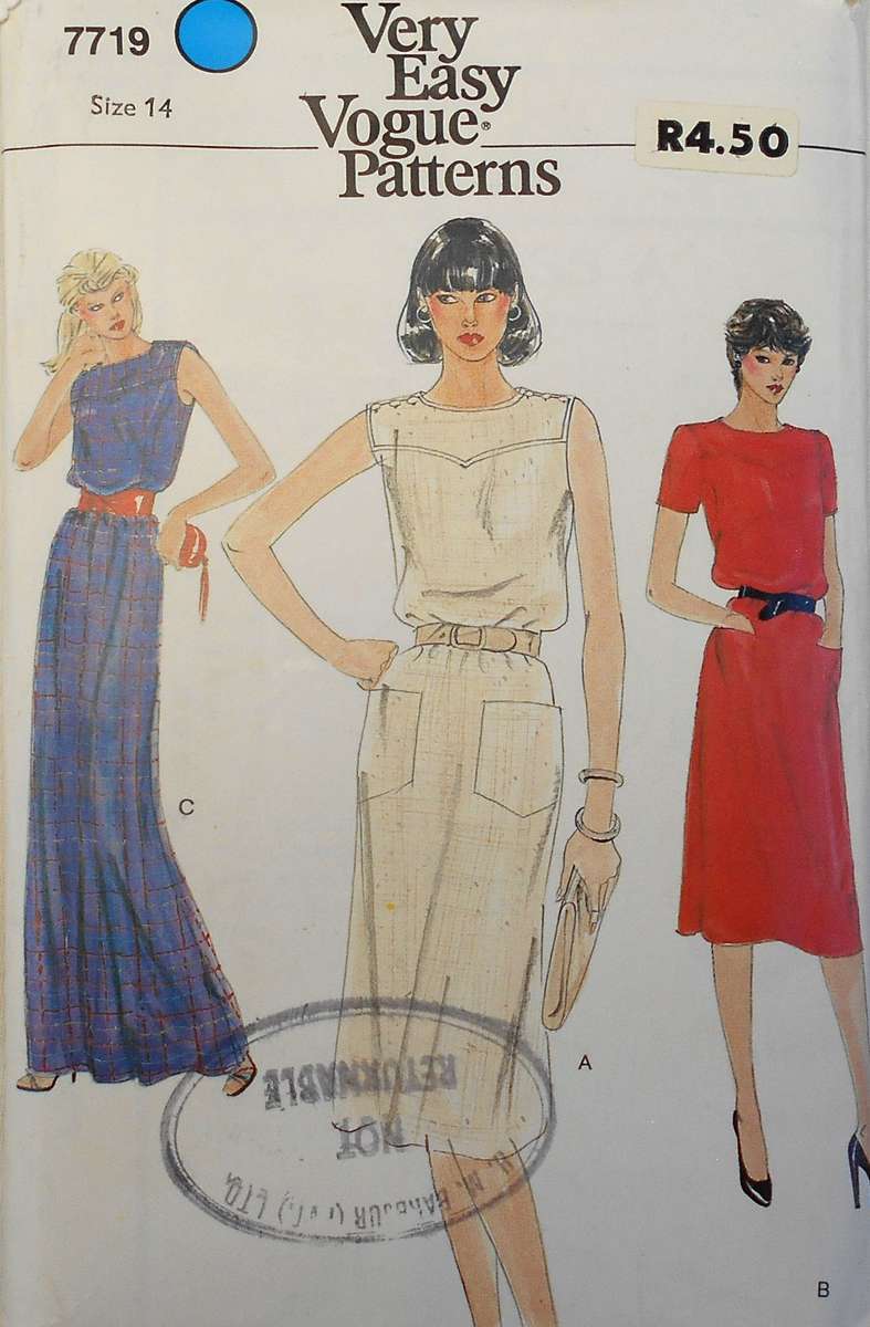 VOGUE 7719 LOOSE FITTING PULLOVER DRESS SIZE 14 COMPLETE