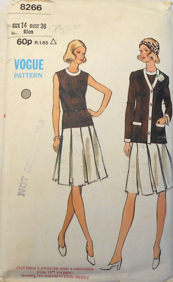 VINTAGE VOGUE 8266 DRESS & JACKET SIZE 14 BUST 36 COMPLETE