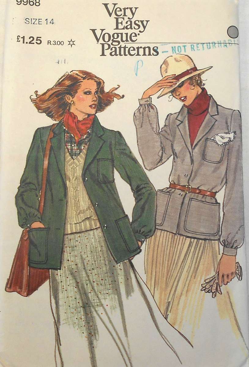 VOGUE 9968 LOOSE FITTING SINGLE BREAST JACKET SIZE 14 COMPLETE-UNCUT-F/FOLDED