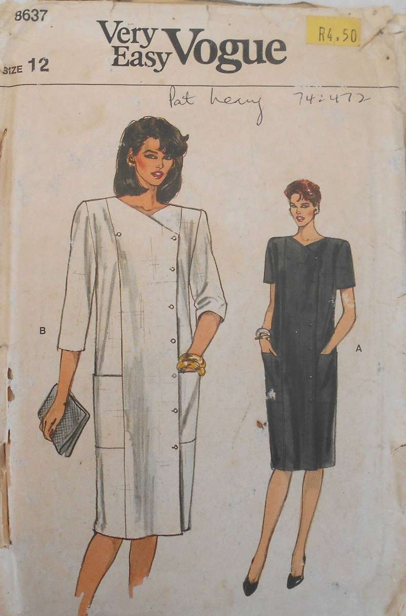 VOGUE 8637 LOOSE FITTING SRAIGHT DOUBLE BREASTED DRESS SIZE 12 COMPLETE