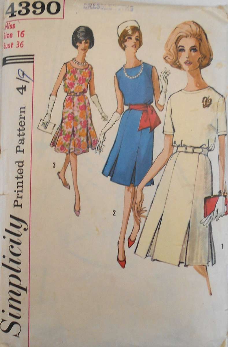 VINTAGE SIMPLICITY 4390 ONE PIECE DRESS SIZE 16 BUST 36 COMPLETE