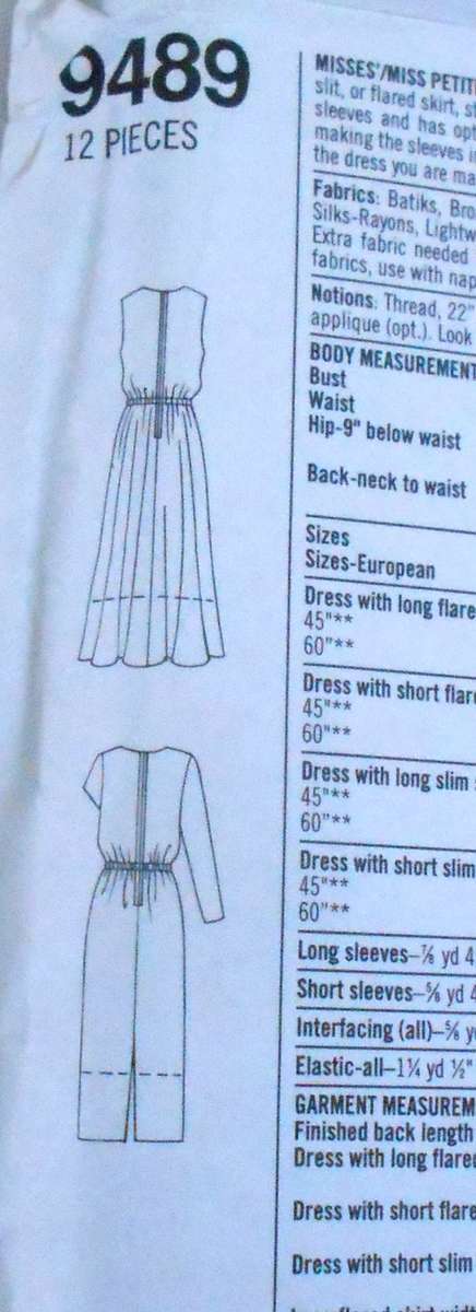 SIMPLICITY 9489 DRESS WITH SCOOP NECKLINE SIZE 8-14 COMPLETE-UNCUT-F/FOLDED