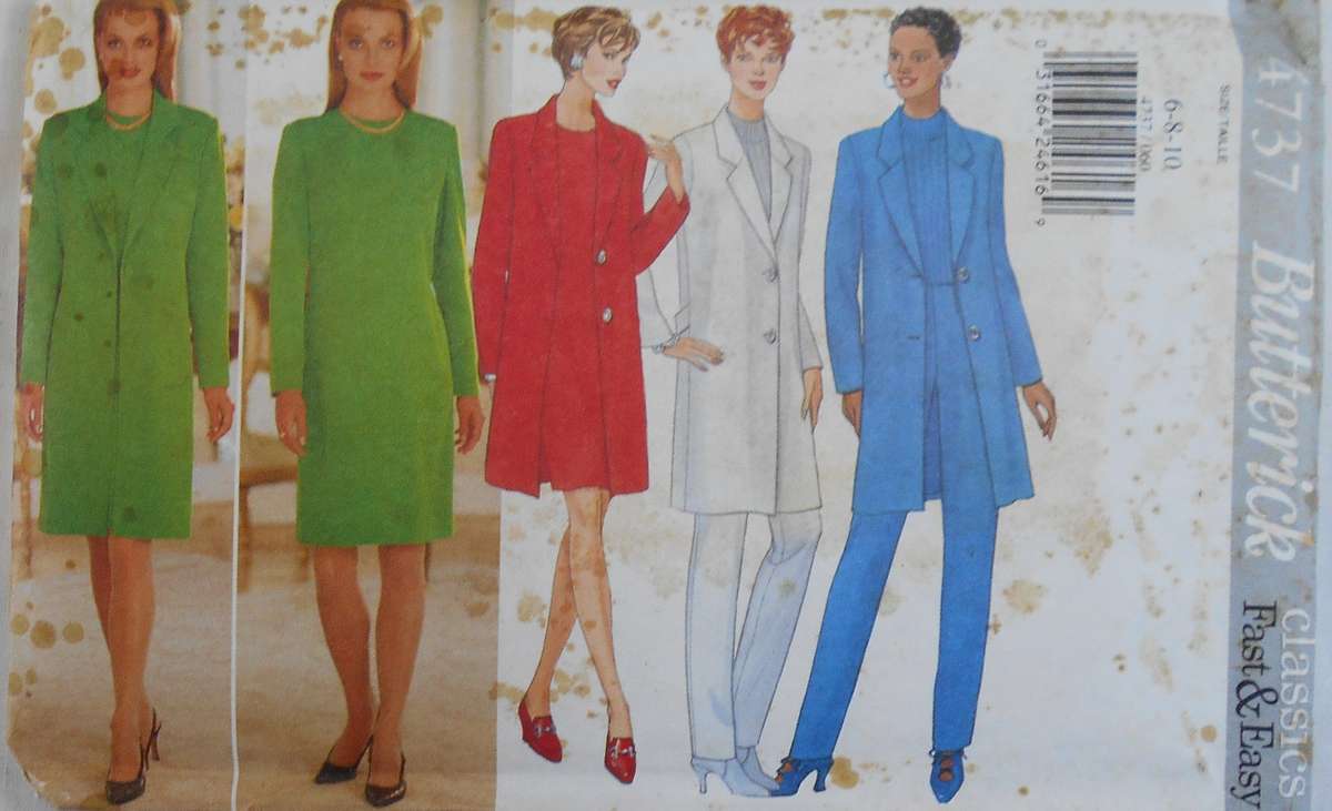 BUTTERICK 4737  JACKET-DRESS-PANTS SIZE 6-8-10 COMPLETE-CUT TO 10