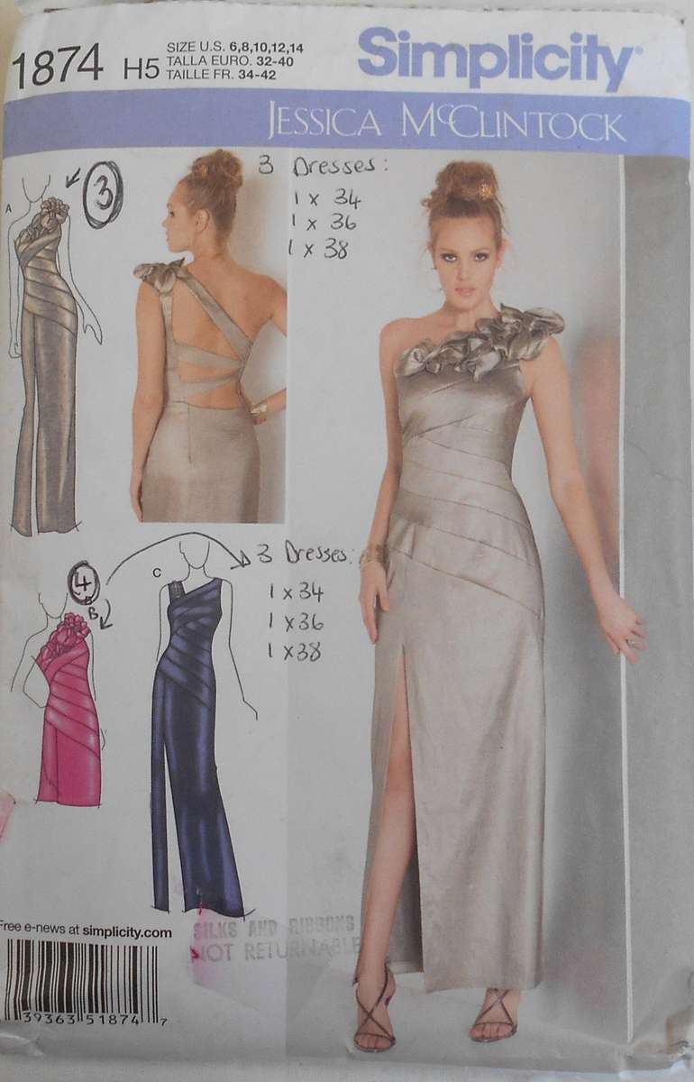 SIMPLICITY 1874 PARTY OR EVENING DRESS SIZE 6-14 COMPLETE-CUT TO 12/14