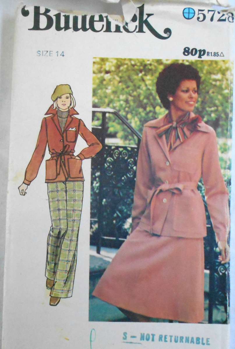 BUTTERICK 5728 JACKET-SKIRT-PANTS-BELT SIZE 14 COMPLETE-UNCUT-F/FOLDED