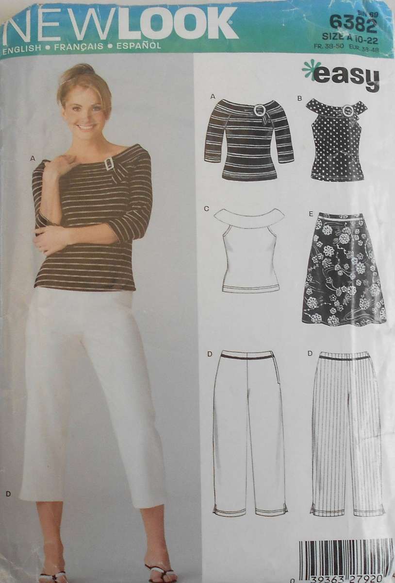 NEW LOOK PATTERNS 6382 OFF SHOULDER TOPS-SKIRT-PANTS SIZE 10-22 COMPLETE-ONLY PANTS CUT TO 20
