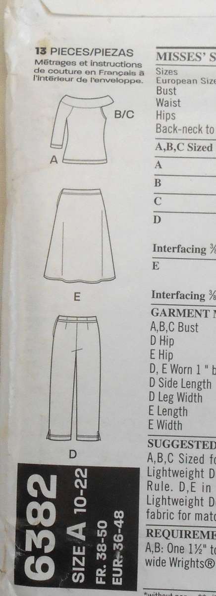 NEW LOOK PATTERNS 6382 OFF SHOULDER TOPS-SKIRT-PANTS SIZE 10-22 COMPLETE-ONLY PANTS CUT TO 20