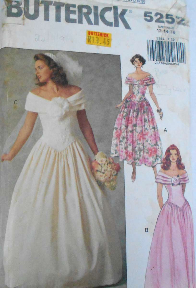 BUTTERICK 5252 BRIDAL GOWN & PETTICOAT SIZE 12-14-16 COMPLETE CUT TO 16