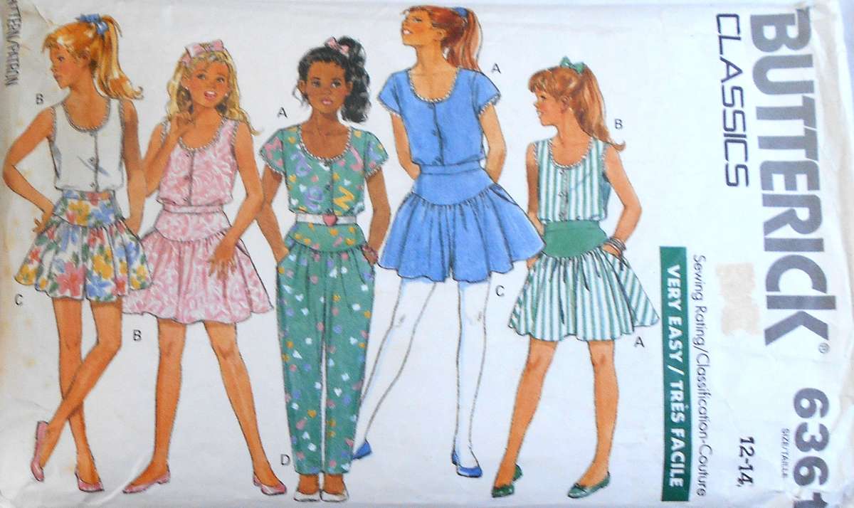 BUTTERICK 6361 GIRLS CULOTTES-TOP-PANTS-SKIRT SIZE 12-14 YEARS COMPLETE