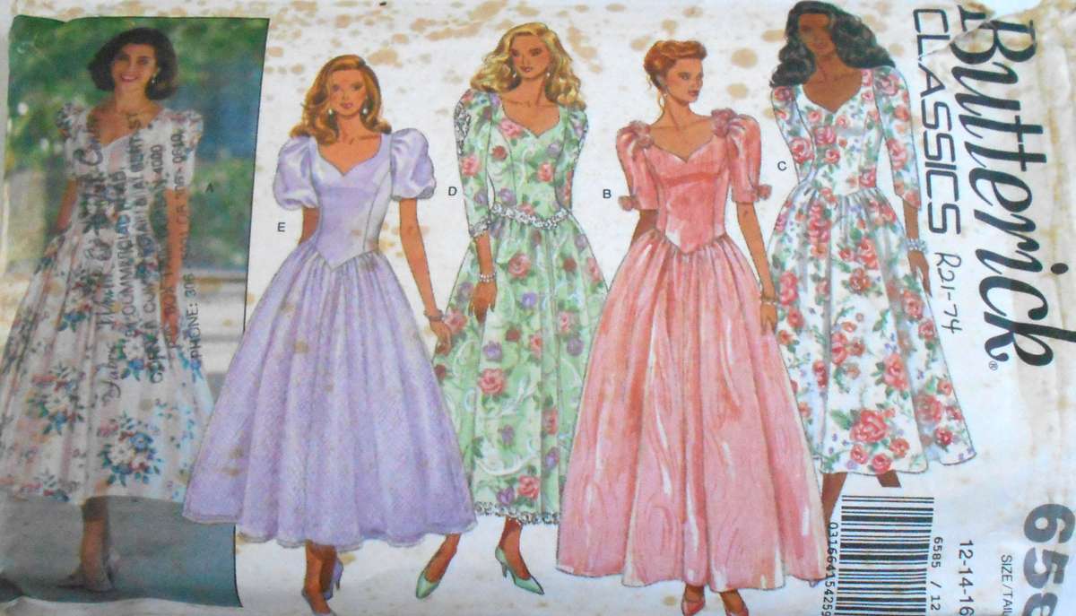 BUTTERICK 6585 CLOSE FITTED LINED DRESS SIZE 12-14-16 COMPLETE UNCUT-REFOLDED