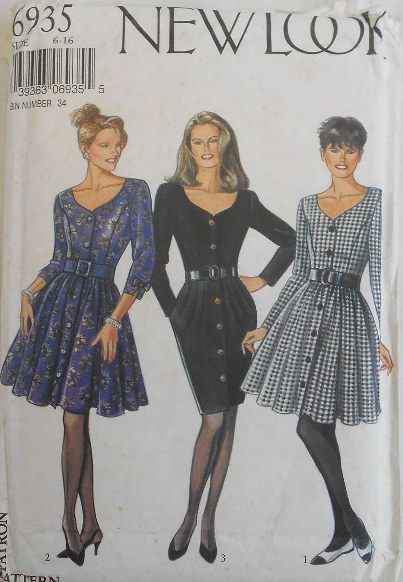 NEW LOOK PATTERNS 6935 PANELLED DRESS+ ELASTICATED WAISTLINE SIZE 6-16 COMPLETE-PART CUT TO 14
