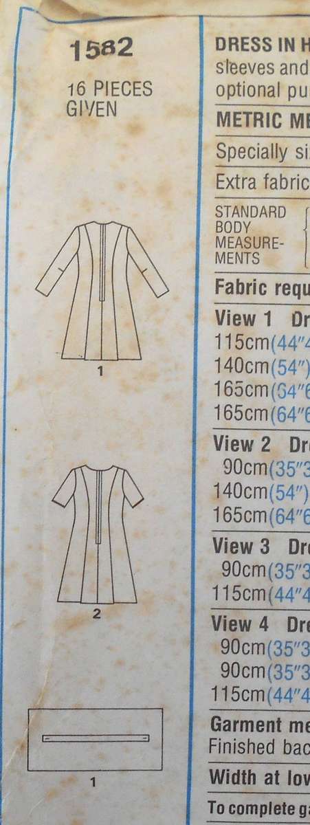 STYLE 1582 SLIGHTLY FLARED DRESS SIZE 18 1/2 & 20 1/2 BUST 104 CM & 109 CM COMPLETE