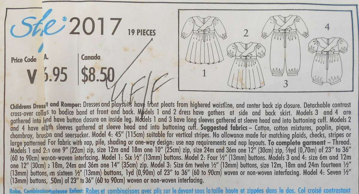 STYLE 2017 TODDLERS DRESS-PLAYSUIT & ROMPER SIZE 6-36 MONTHS COMPLETE-UNCUT-F/FOLDED