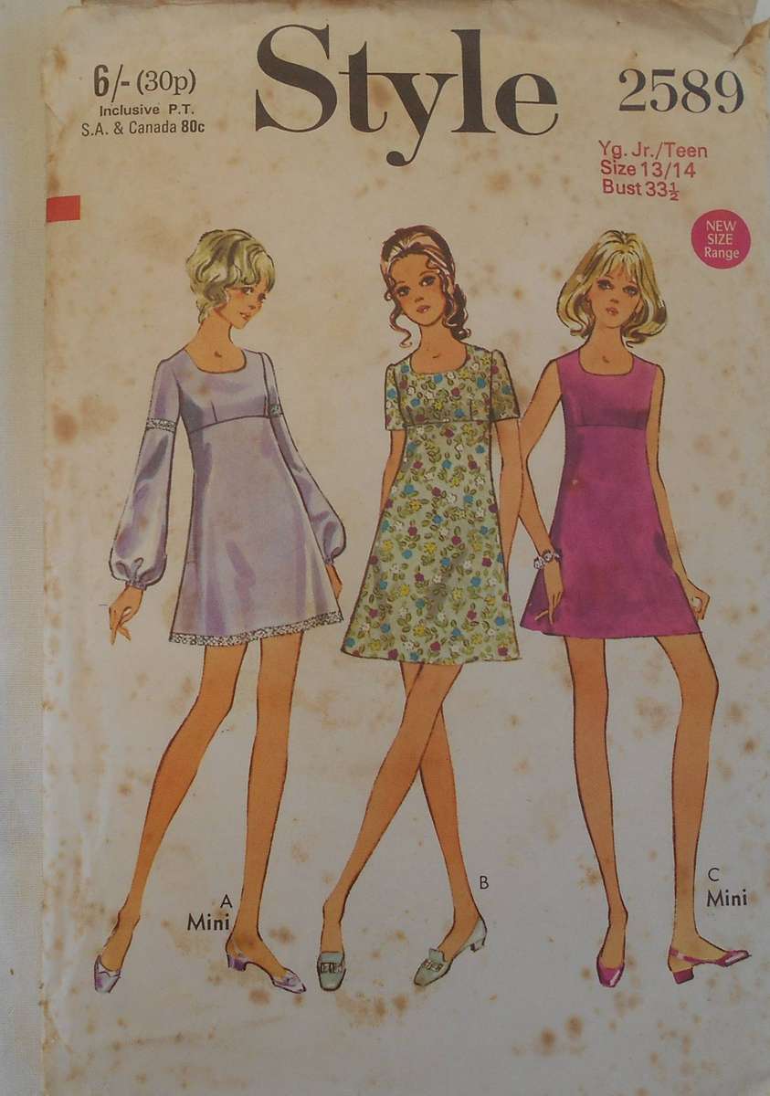 VINTAGE STYLE 2589 HIGH WAIST DRESS SIZE 13/14 BUST 33 1/2 COMPLETE