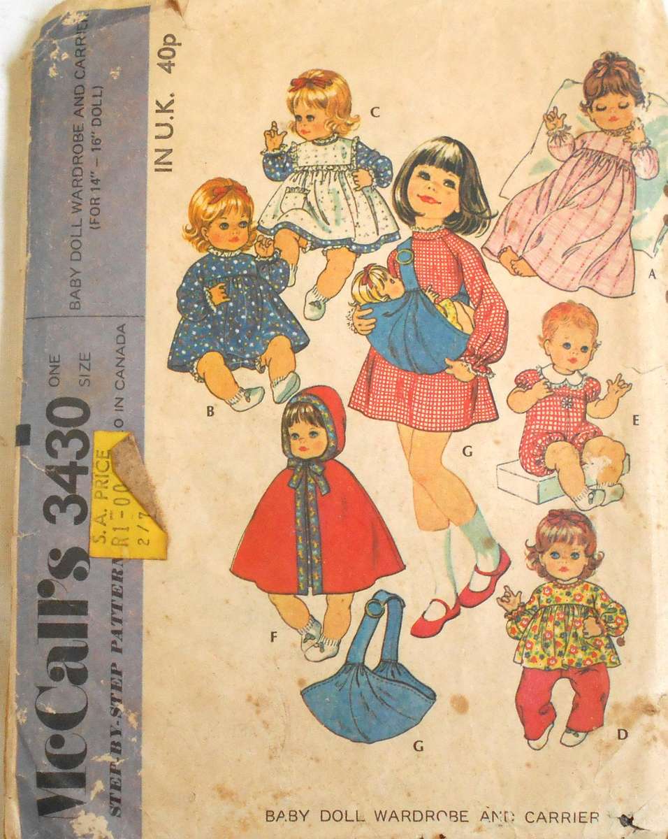 McCALLS 3430 BABY DOLLS CLOTHES & CARRIER SIZES 14-16" SEE LISTING