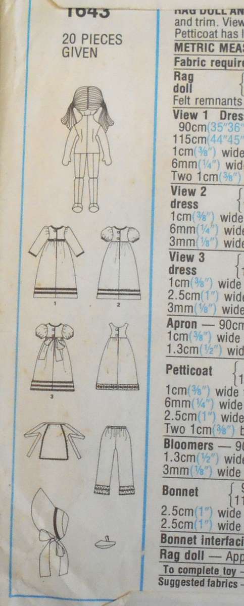 STYLE 1643 RAG DOLL & CLOTHES DOLL 23" OR 60 CM  COMPLETE