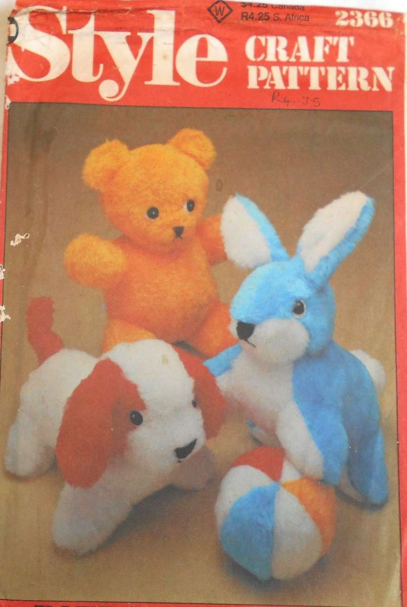 STYLE CRAFT 2366 SET OF SOFT TOYS DOG 28 CM-RABBIT 30 CM TEDDY BEAR  28 CM COMPLETE-UNCUT-F/FOLDED