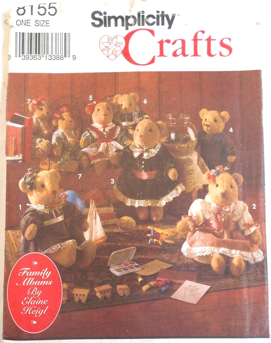 SIMPLICITY CRAFT 6155 BEAR & CLOTHES IN 3 SIZES 6"-8&quot12" COMPLETE