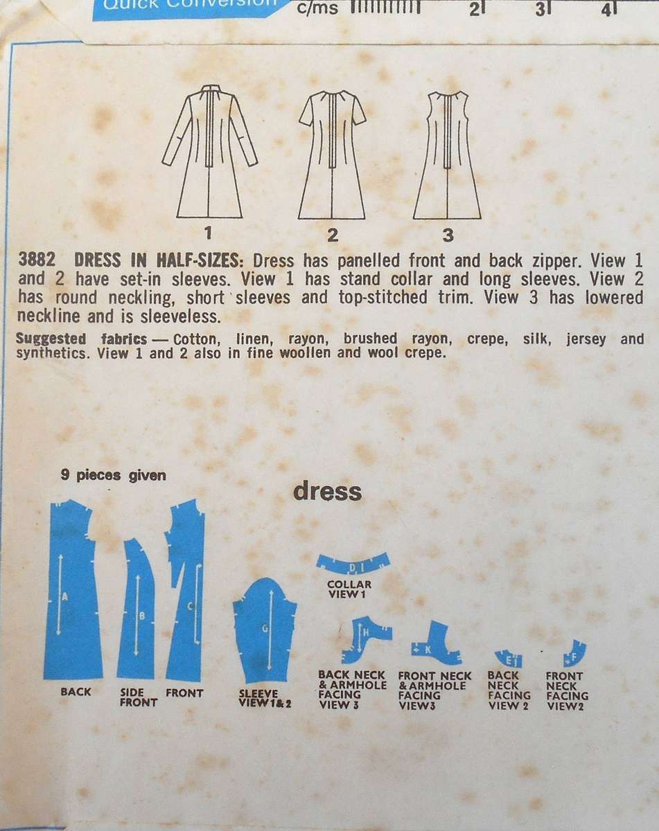 STYLE 3882 PANELLED DRESS SIZE 14 1/2 - BUST 37 COMPLETE-UNCUT-F/FOLDED