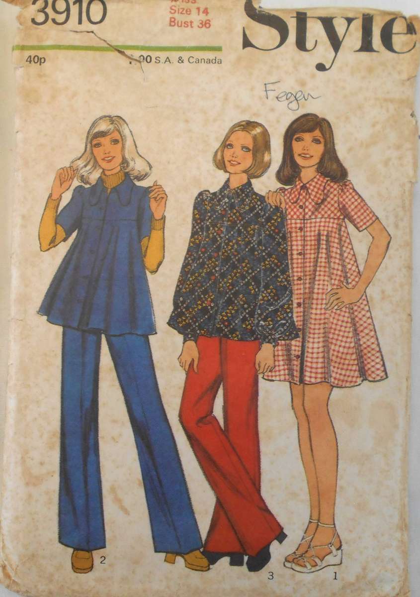 VINTAGE STYLE 3910 DRESS-SMOCK-PANTS SIZE 14 BUST 36 COMPLETE