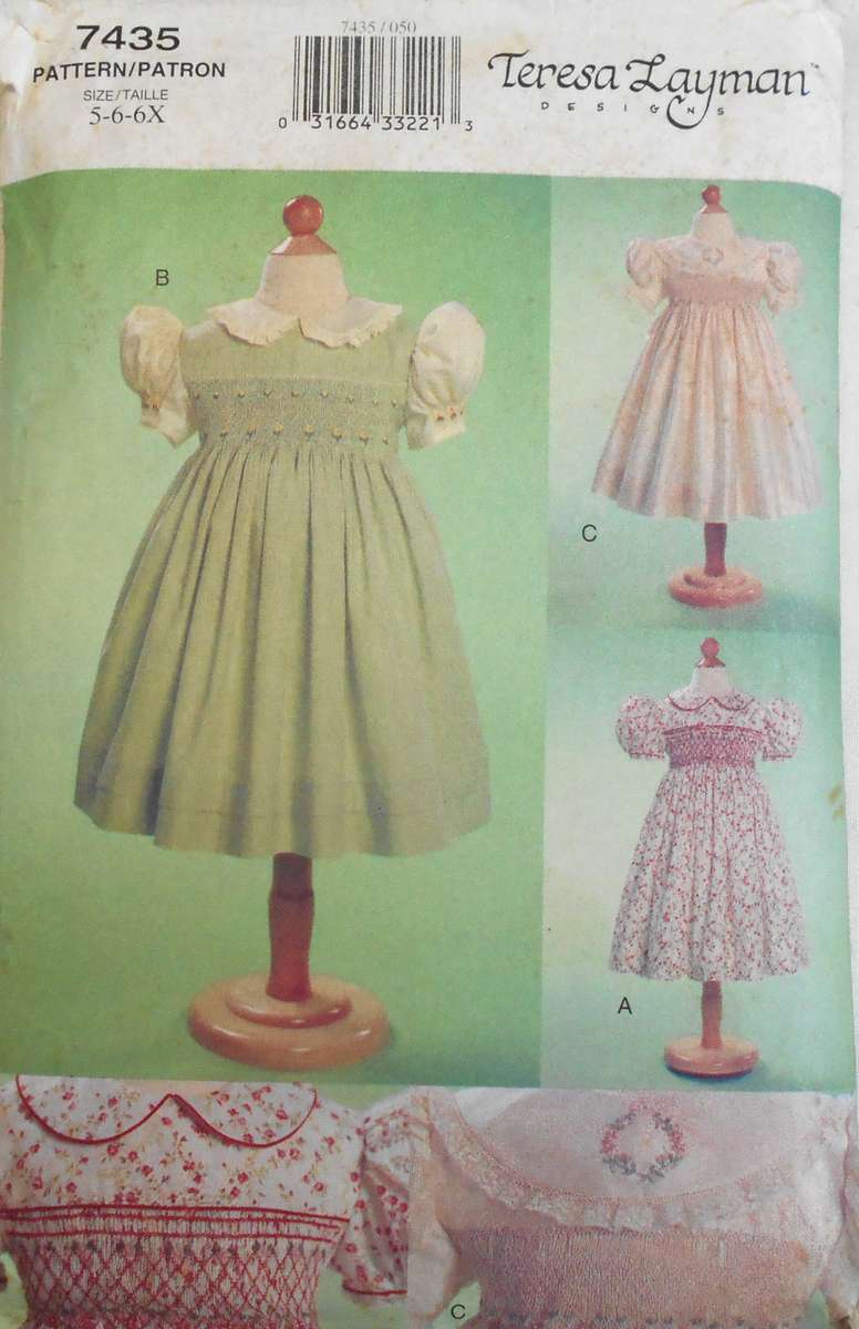 VOGUE 7435 GIRLS DRESS-SIZE 5-6X YEARS COMPLETE-PART CUT WITH SMOCKING