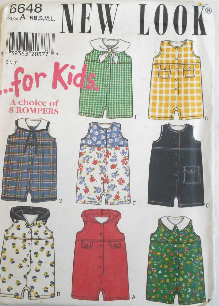 NEW LOOK PATTERNS 6648 ROMPERS SIZE NB-S-M-L (7-24 LBS) COMPLETE-UNCUT-F/FOLDED