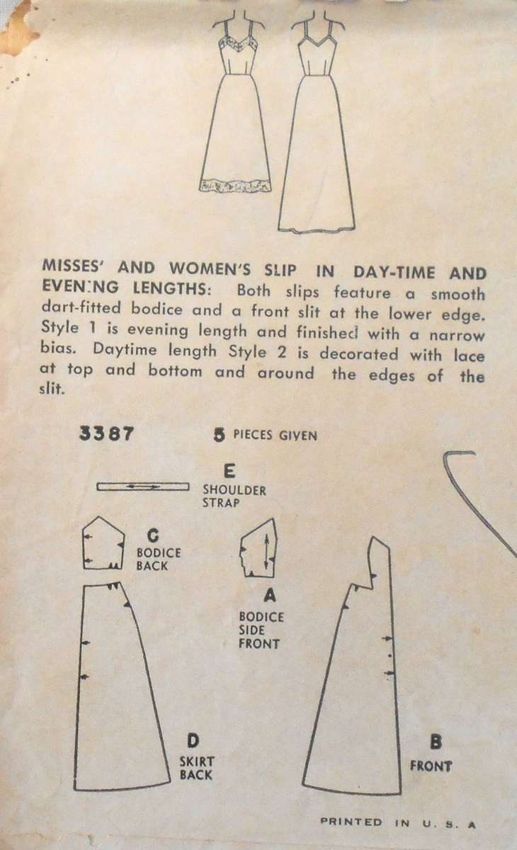 VINTAGE SIMPLICITY 3387 DAYTIME SLIP AND EVENING LENGTHS SIZE16 BUST 34 COMPLETE-ZIPLOC