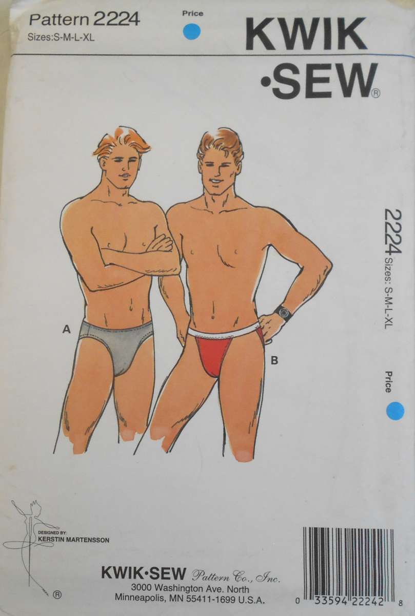 KWIK SEW 2224 MEN'S BRIEFS SIZES S-M-L-XL (28-42) COMPLETE-UNCUT-F/FOLDED