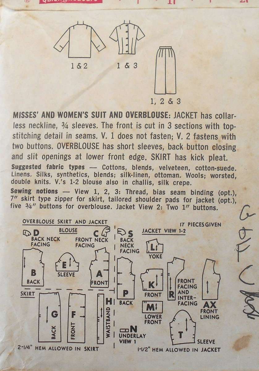 VINTAGE SIMPLICITY 5144 JACKET & OVERBLOUSE SIZE 16 BUST 36 NO SKIRT PATTERN