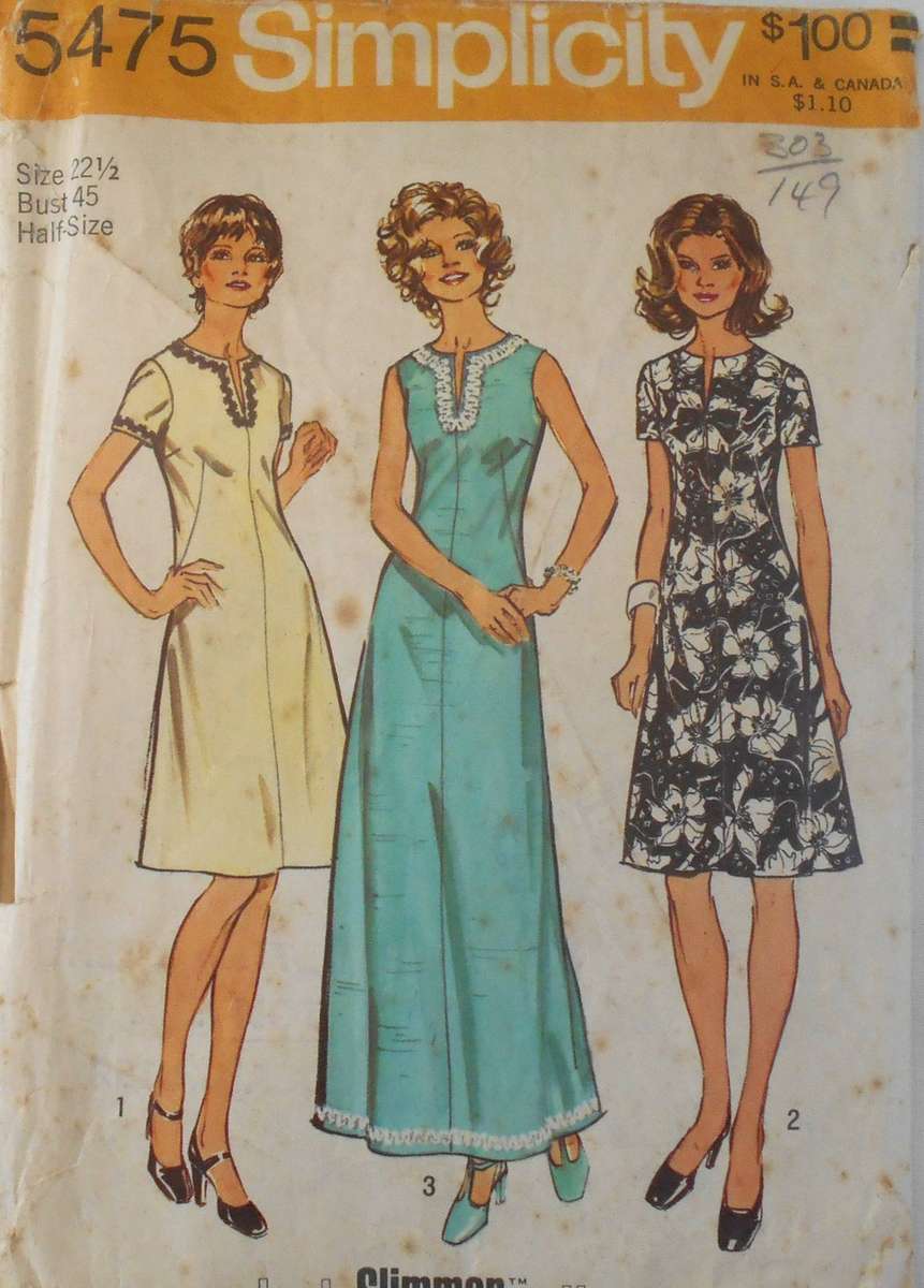 SIMPLICITY 5475 DRESS IN 2 LENGTHS SIZE 22 1/2 BUST 45" COMPLETE