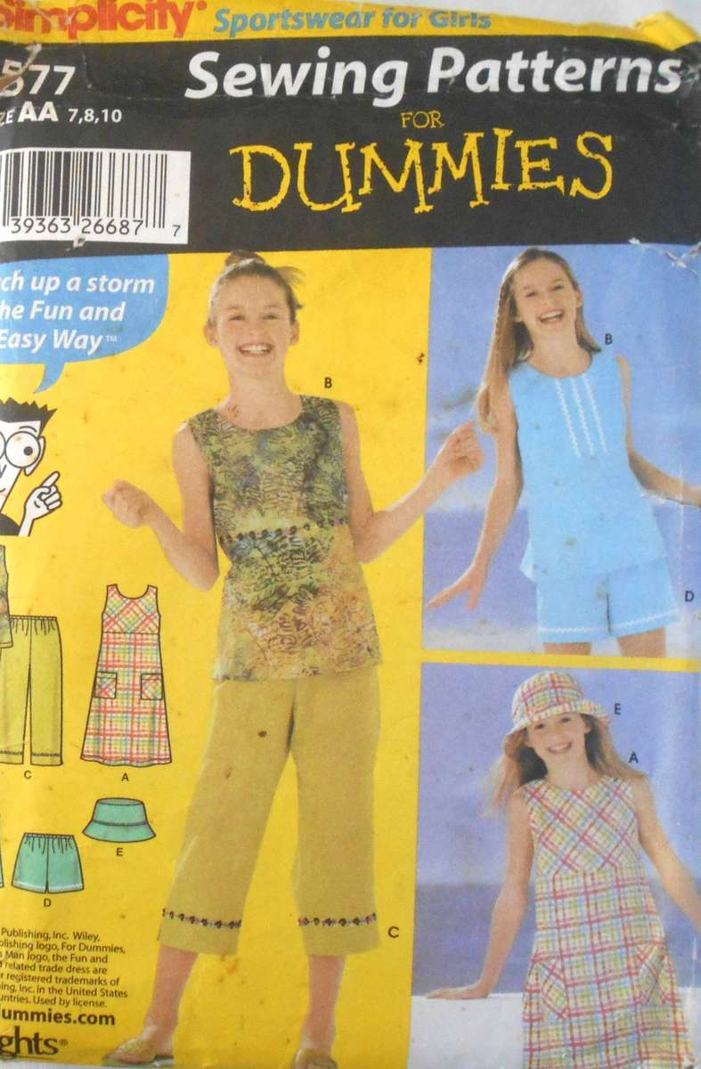 SIMPLICITY 5577 GIRLS PULLOVER DRESS & TOP-CAPRI PANTS-SHORTS-HAT SIZE 7-8-10 YEARS COMPLETE