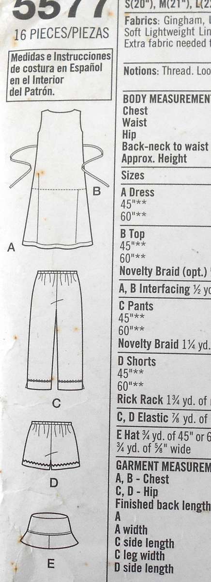 SIMPLICITY 5577 GIRLS PULLOVER DRESS & TOP-CAPRI PANTS-SHORTS-HAT SIZE 7-8-10 YEARS COMPLETE