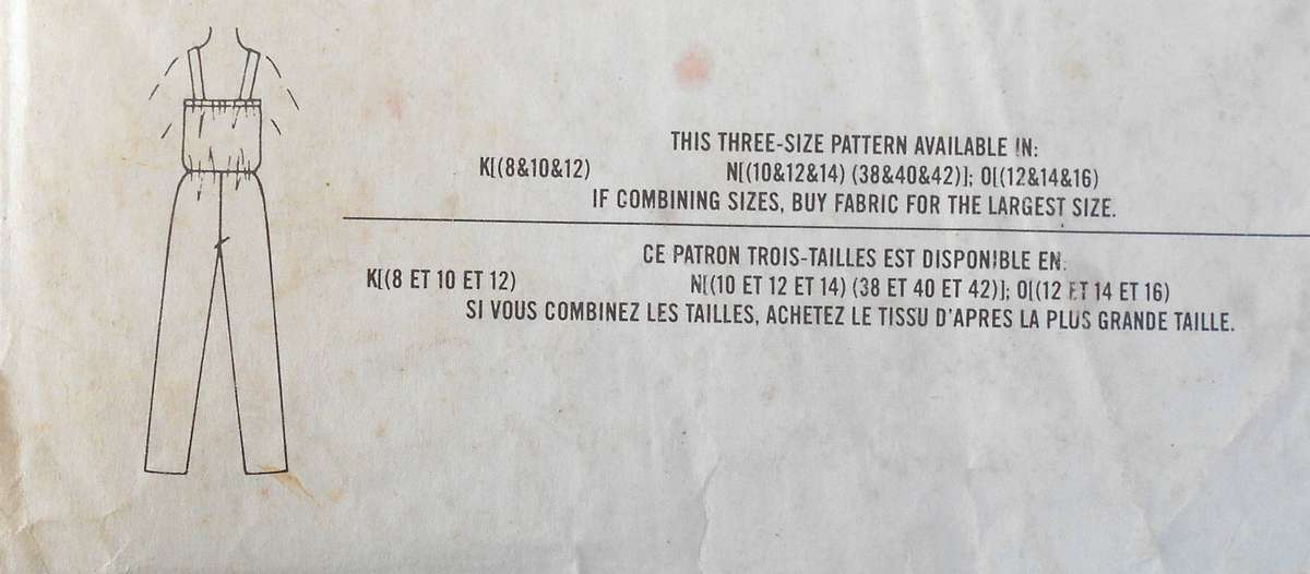 SIMPLICITY 5825 JUMPSUIT SIZE 8-10-12 COMPLETE-OLD WATERMARKS