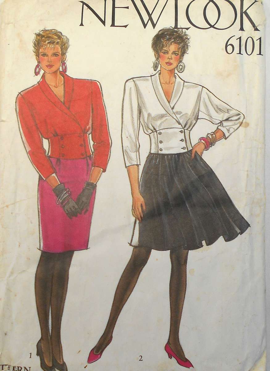 NEW LOOK PATTERNS 6101 JACKET WITH DBL BREAST & STRAIGHT OR WIDE SKIRT SIZE 8-18 COMPLETE CUT TO 12