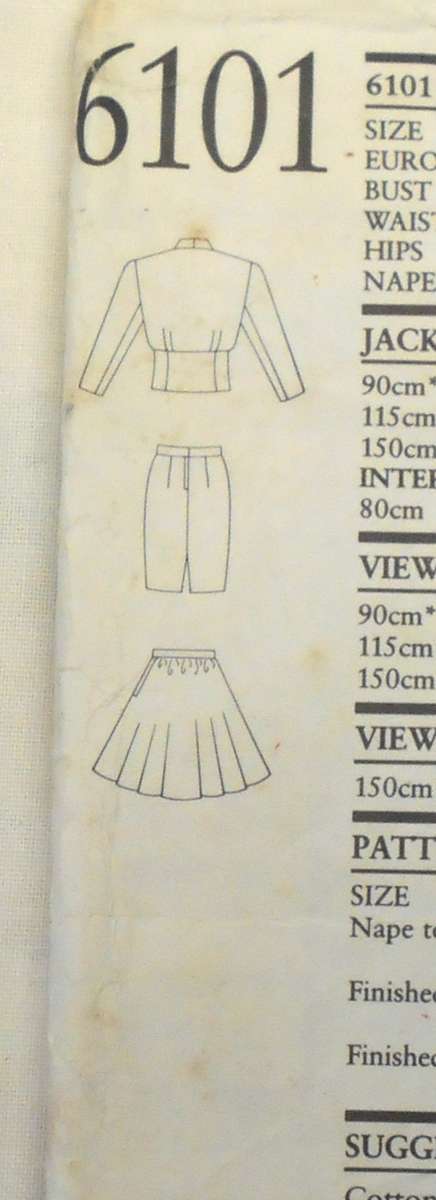 NEW LOOK PATTERNS 6101 JACKET WITH DBL BREAST & STRAIGHT OR WIDE SKIRT SIZE 8-18 COMPLETE CUT TO 12