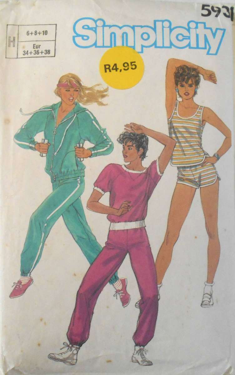 SIMPLICITY 5931 TRACKSUIT PULL ON PANTS+SHORTS-PULLOVER TOPS-UNLINED JACKET SIZE 6-8-10 COMPLETE