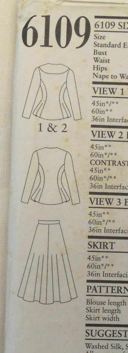 NEW LOOK 6109 TWO PIECE TALORED JACKET & FLARED SKIRT SIZE 8-18 COMPLETE-UNCUT -F/FOLDED