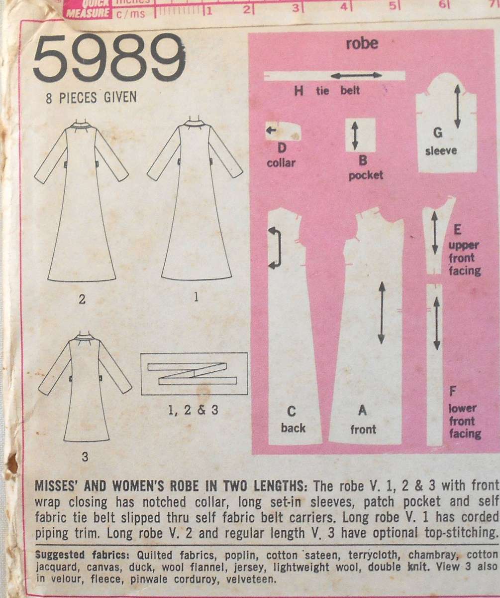 SIMPLICITY 5989 ROBE IN 2 LENGTHS SIZE MEDIUM 12-14 COMPLETE