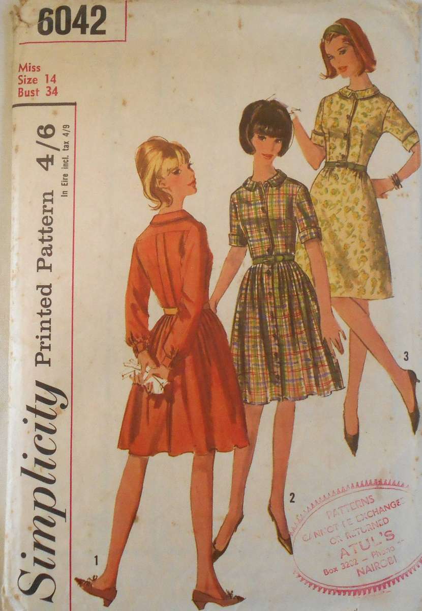 VINTAGE SIMPLICITY 6042 ONE PIECE DRESS WITH 2 SKIRTS SIZE 14 BUST 34 COMPLETE