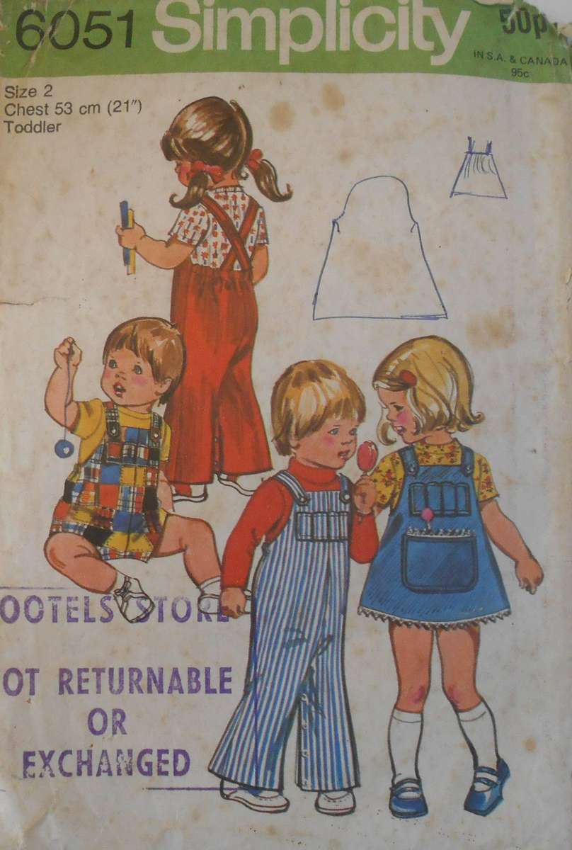 SIMPLICITY 6051 TODDLER OVERALLS & PINAFORE SIZE 2 YEARS CHEST 53 CM - TOP POCKET B NOT SUPPLIED