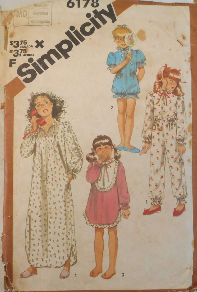 SIMPLICITY 6178 GIRLS PJS-NIGHTGOWN-ROBE SIZE MEDIUM 8-10 YEARS COMPLETE