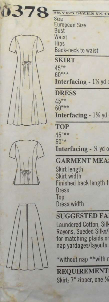 NEW LOOK 6378 TIEBACK DRESS WITH FRONT BUTTONS -TOP-SKIRT  SIZE 12-24 COMPLETE-UNCUT -F/FOLDED