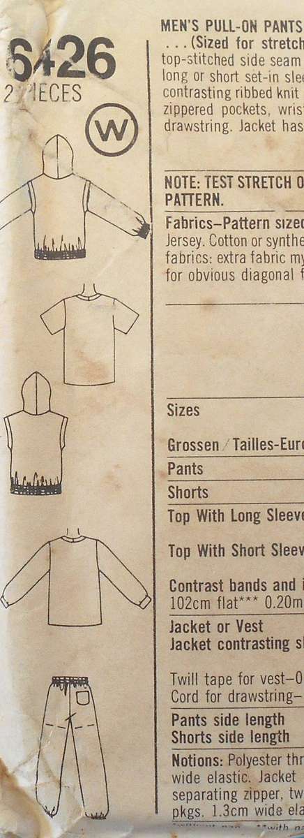 SIMPLICITY 6426 MEN'S TRACKSUIT PULL ON SHORTS/PANTS-PULLOVER TOP-JACKET SIZE MEDIUM 38-40 COMPLETE