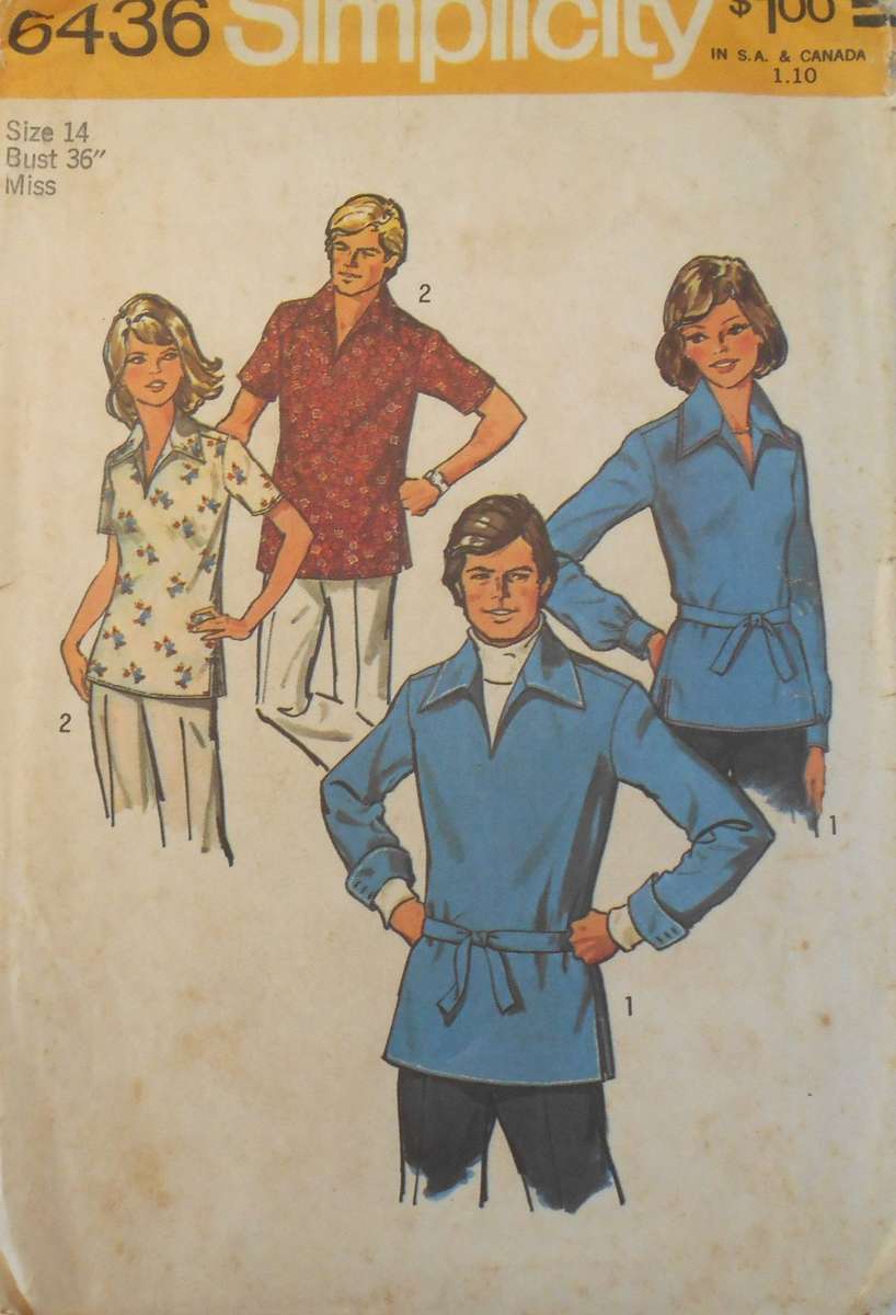 SIMPLICITY 6436 UNISEX PULLOVER SHIRT SIZE 14 BUST 36 COMPLETE