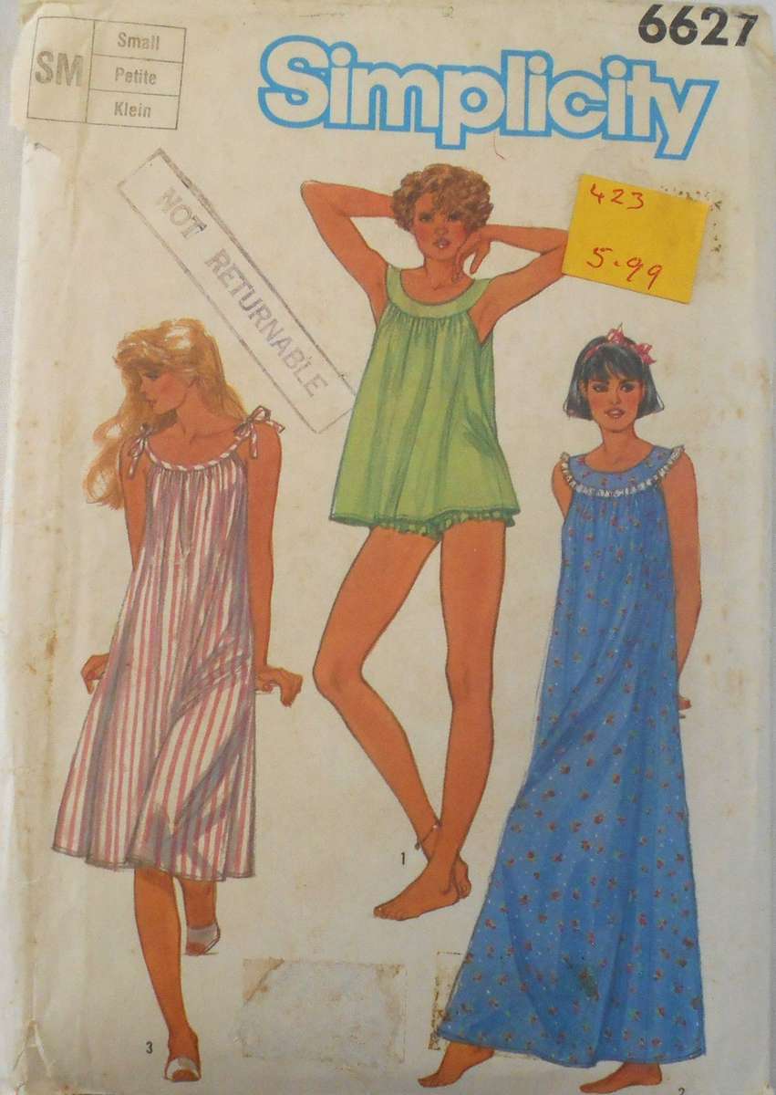 SIMPLICITY 6627 PULLOVER NIGHTGOWN & BABY DOLLS SIZES SMALL  10-12 COMPLETE