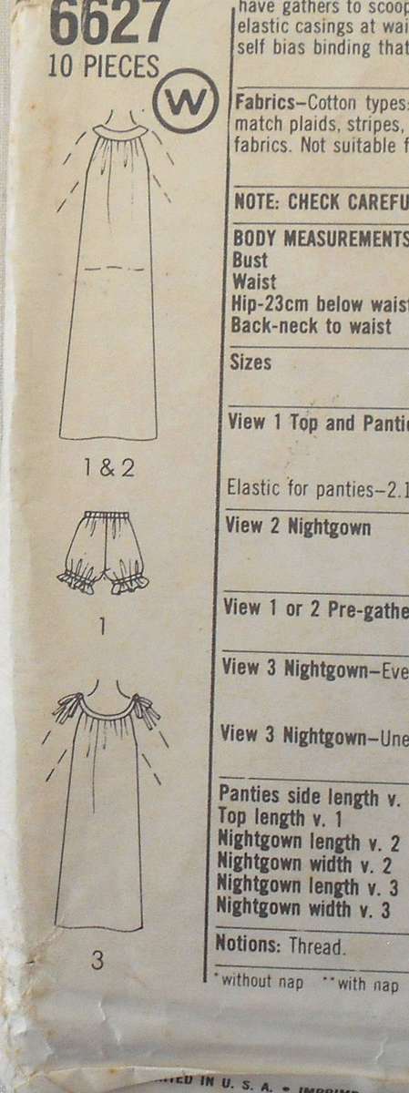 SIMPLICITY 6627 PULLOVER NIGHTGOWN & BABY DOLLS SIZES SMALL  10-12 COMPLETE