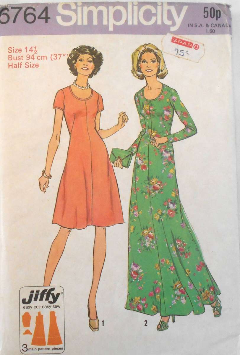 SIMPLICITY 6764 DRESS IN 2 LENGTHS SIZES 14 1/2 BUST 34 CM COMPLETE-UNCUT-F/FOLDED