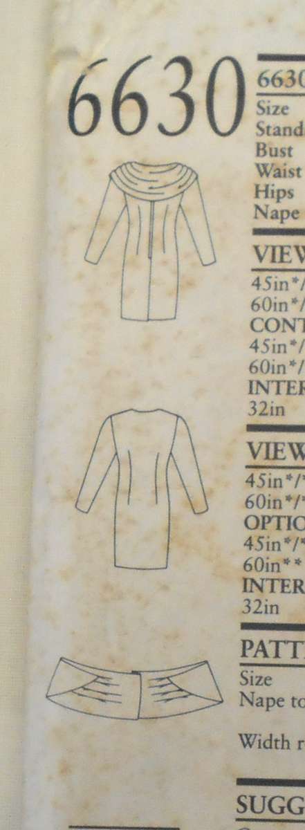 NEW LOOK PATTERNS 6630 LONG SLEEVE DRESS WITHFRONT BUTTONS & SCARF SIZE6 -16 COMPLETE-UNCUT-F/FOLDED